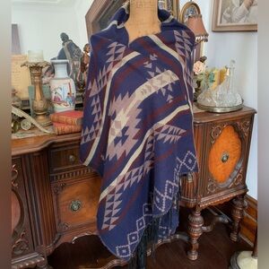 Vintage Reversible Wool-Mix Boho Southwestern Native/Tribe-inspired Shawl Scarf